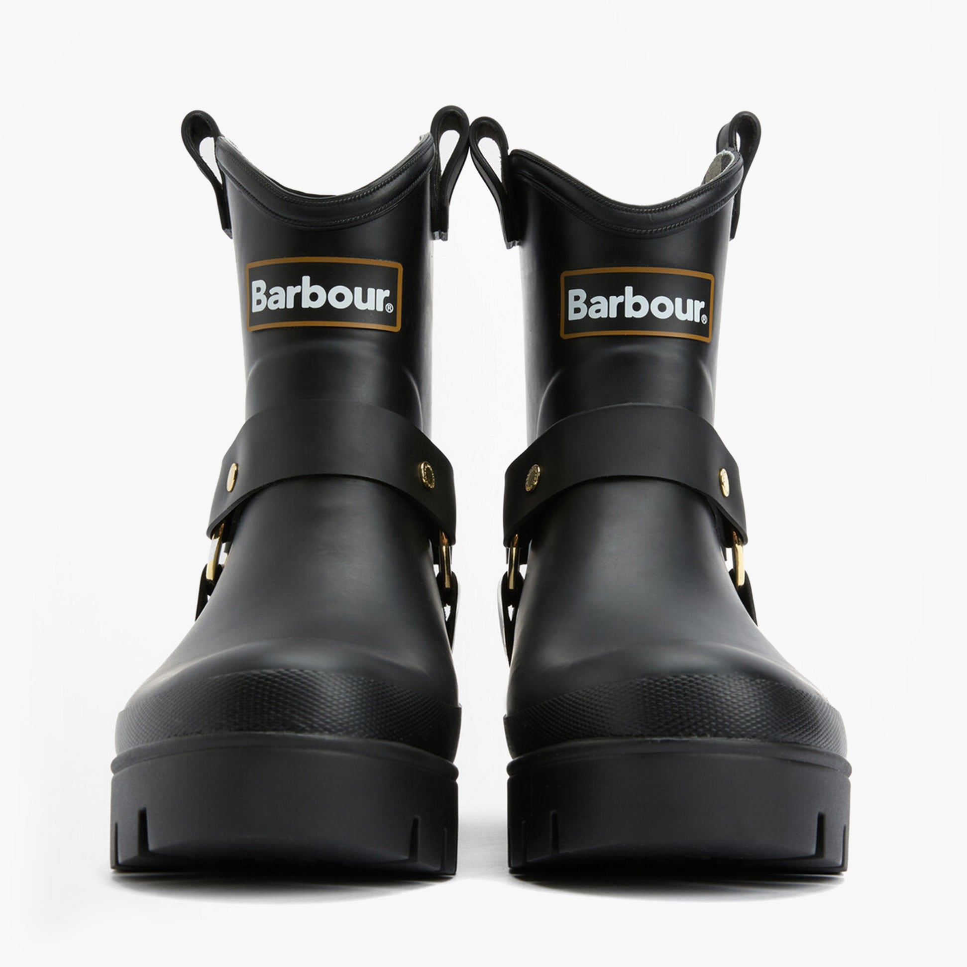 Barbour ELLEY Womens Wellies Black front view with logo and strap detail.