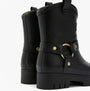 Barbour ELLEY Womens Wellies Black rear view with stylish strap detail and gold accents on a rubber ankle boot.