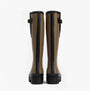 Barbour LEIGHTON Womens Tall Wellies Military Brown/Black back view showcasing tall rubber design and contrasting side stripes.