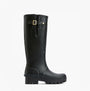 Barbour LEIGHTON Womens Tall Wellies Black side view showcasing rubber upper and stylish buckle detail.