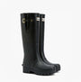 Barbour LEIGHTON Womens Tall Wellies Black side view showcasing rubber upper, mid-calf height, and pull-on design.