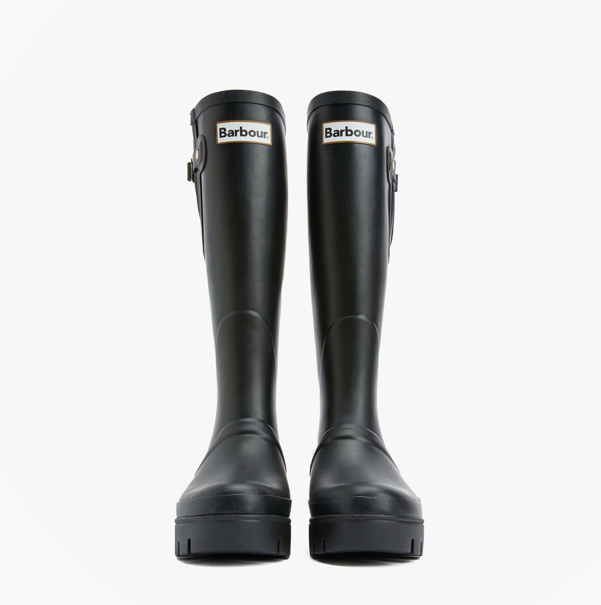 Barbour LEIGHTON Womens Tall Wellies Black front view with branding and pull-on design.