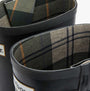 Barbour LEIGHTON Womens Tall Wellies Black interior view showcasing tartan lining and rubber material.