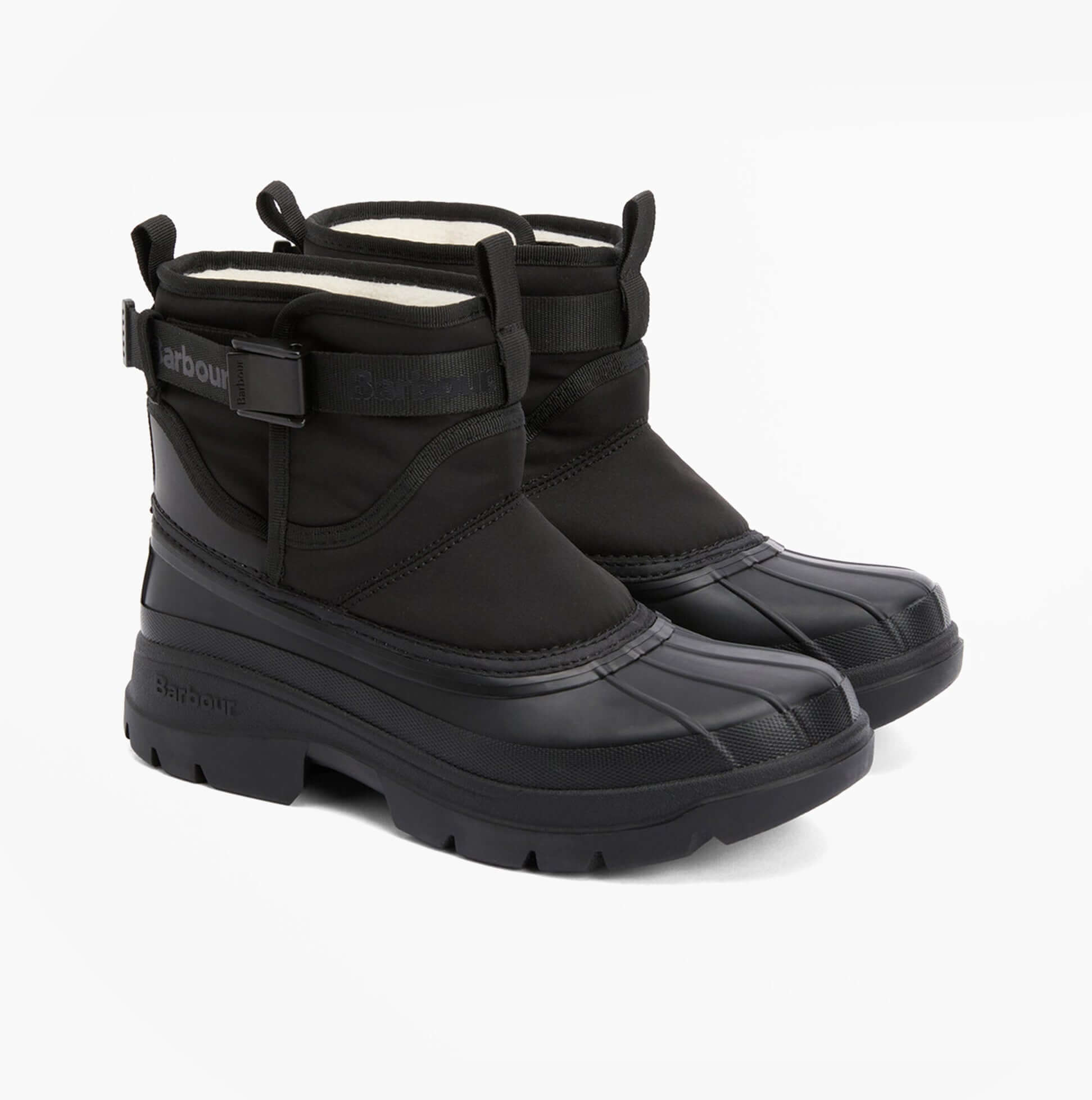 Barbour BRAYBOURN Womens Duck Boot Wellies Black side view showcasing stylish comfort and robust design.
