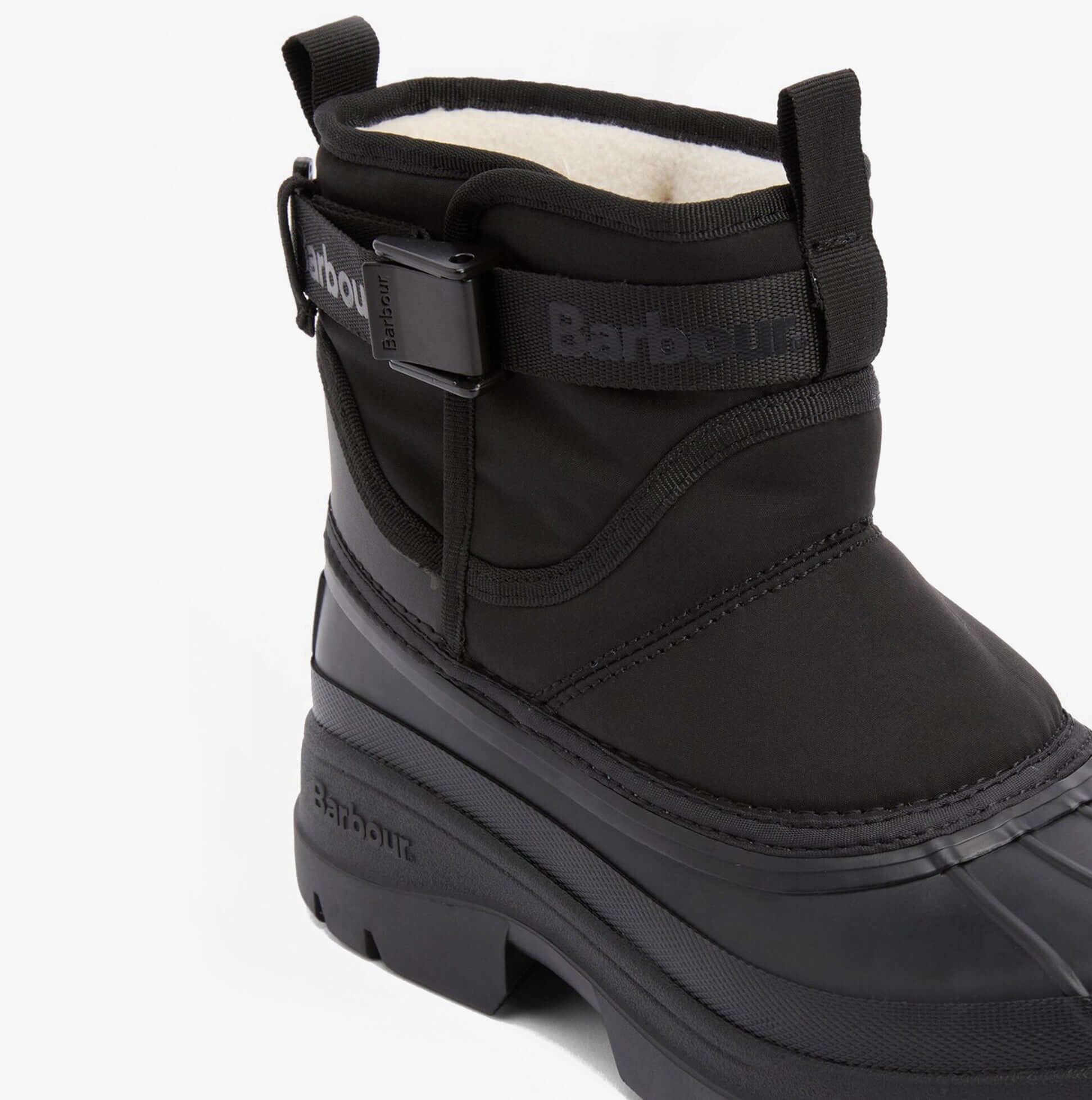 Barbour BRAYBOURN Womens Duck Boot Wellies Black detail view showcasing the upper and sole design.