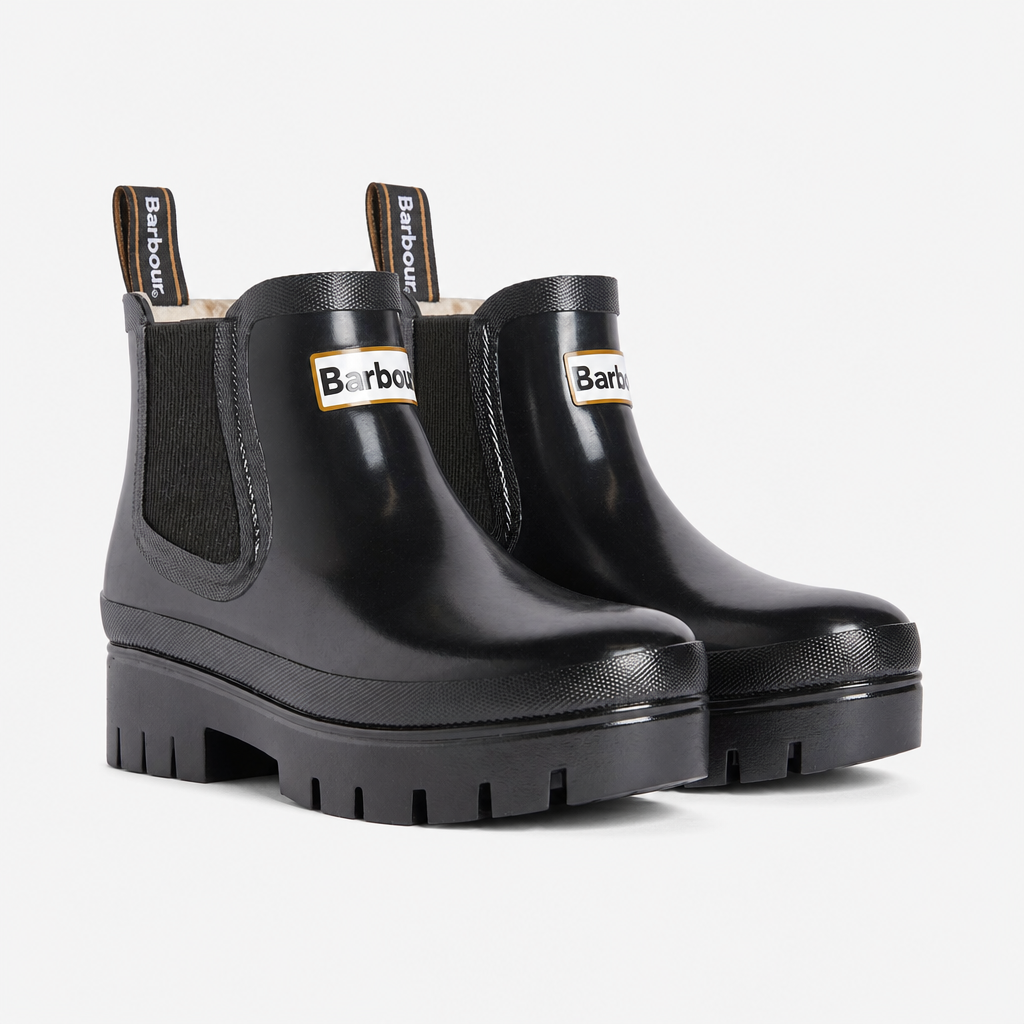 Barbour HALTON FAUX FUR Womens Wellingtons Black Gloss