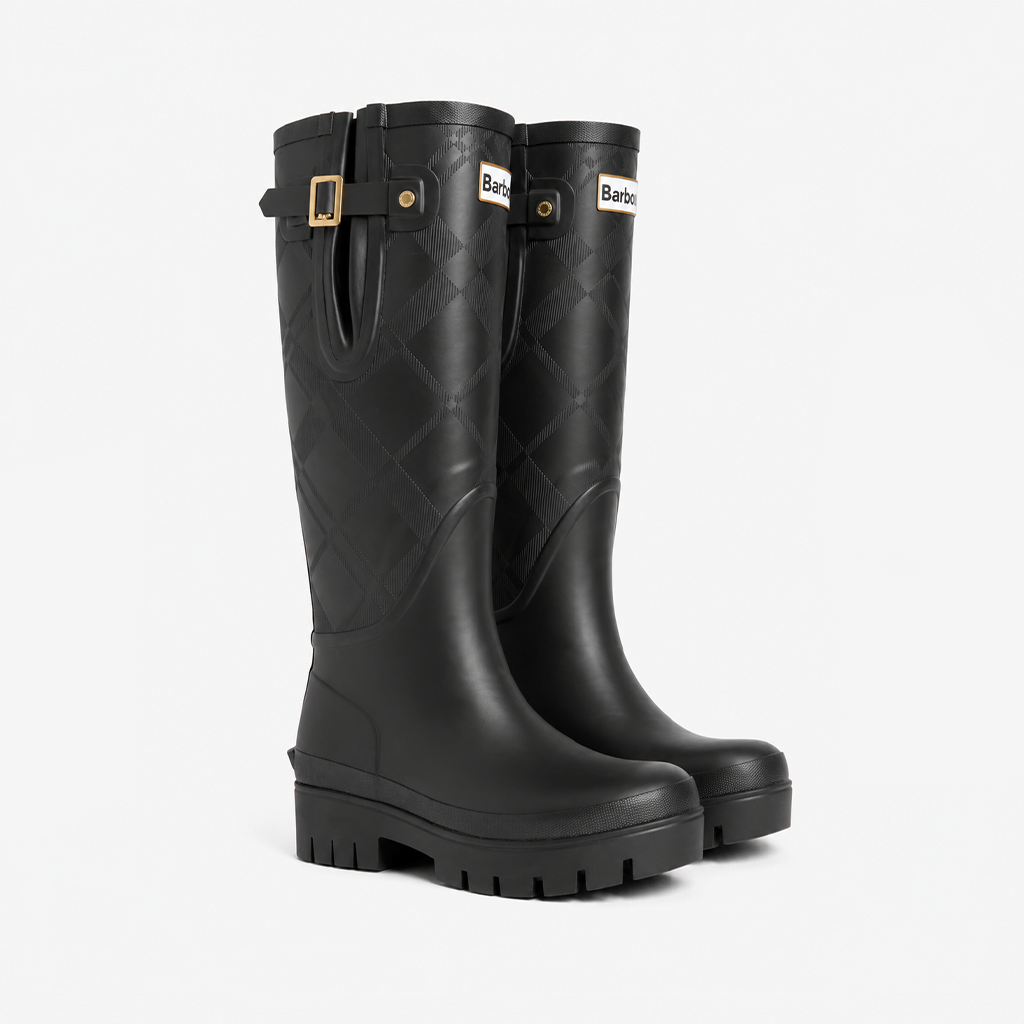 Barbour LEIGHTON TARTAN TALL Womens Wellingtons Black