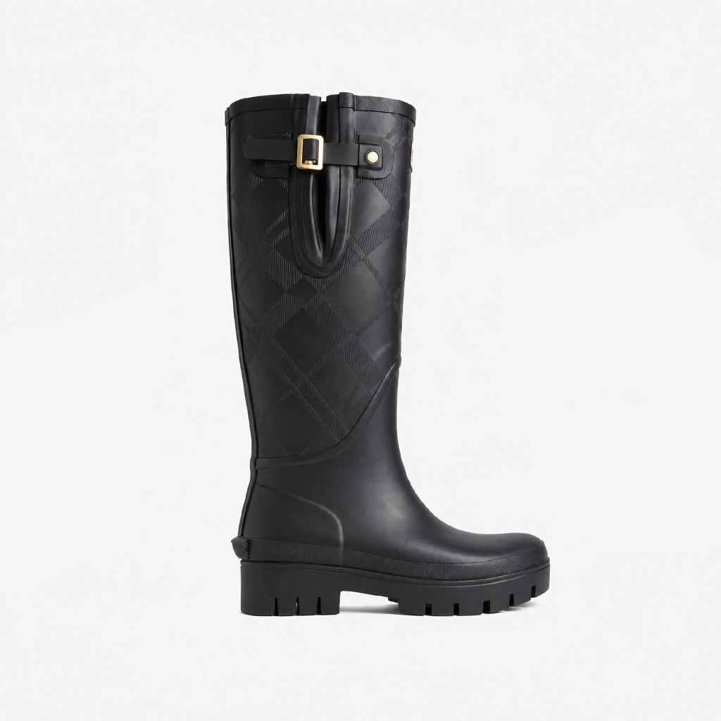 Barbour LEIGHTON TARTAN TALL Womens Wellingtons Black