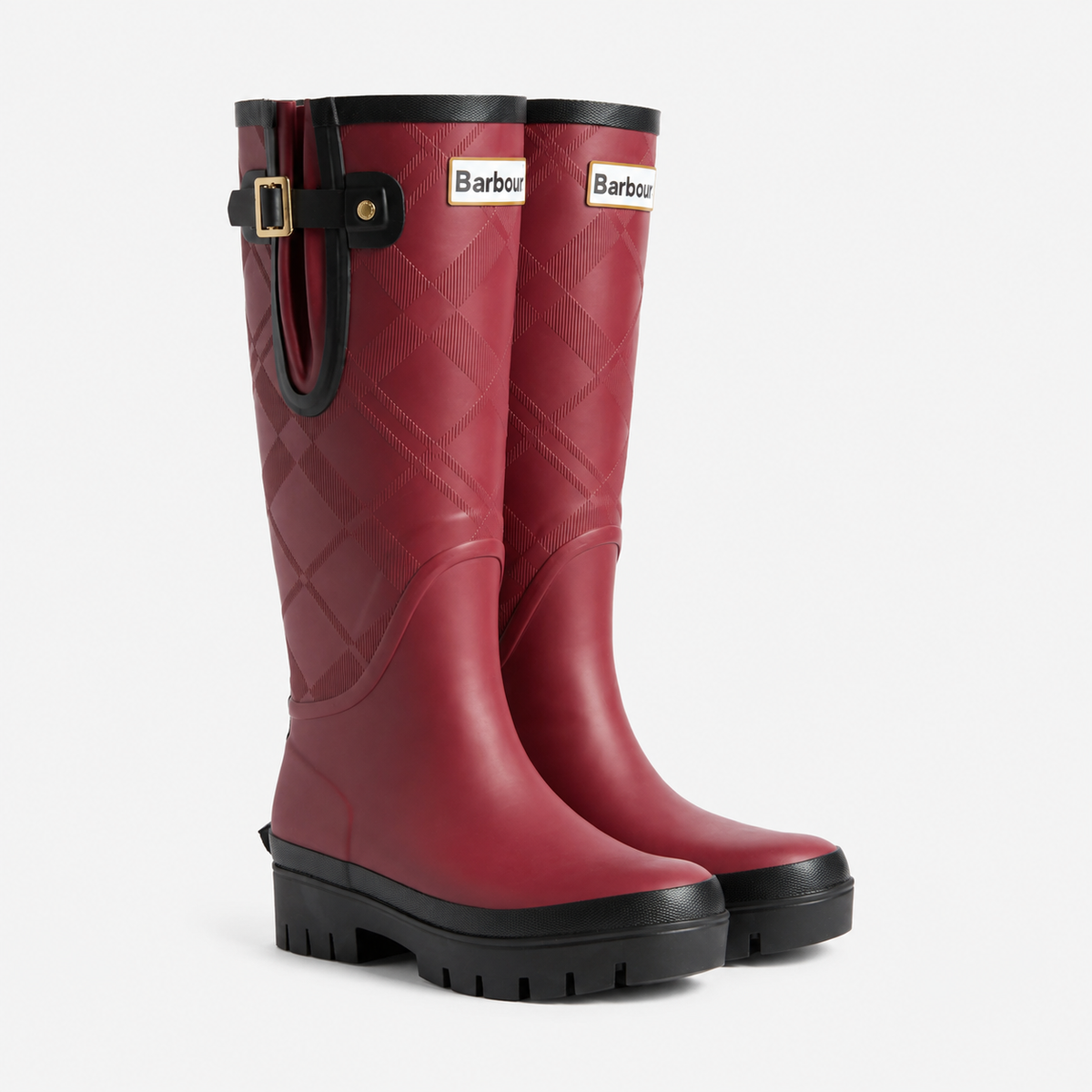Barbour LEIGHTON TARTAN TALL Womens Wellingtons Cranberry Red