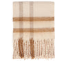 Barbour ISLA TARTAN BOUCLE Scarf Womens Muted Cabernet front view showcasing tartan pattern and tasselled trims.