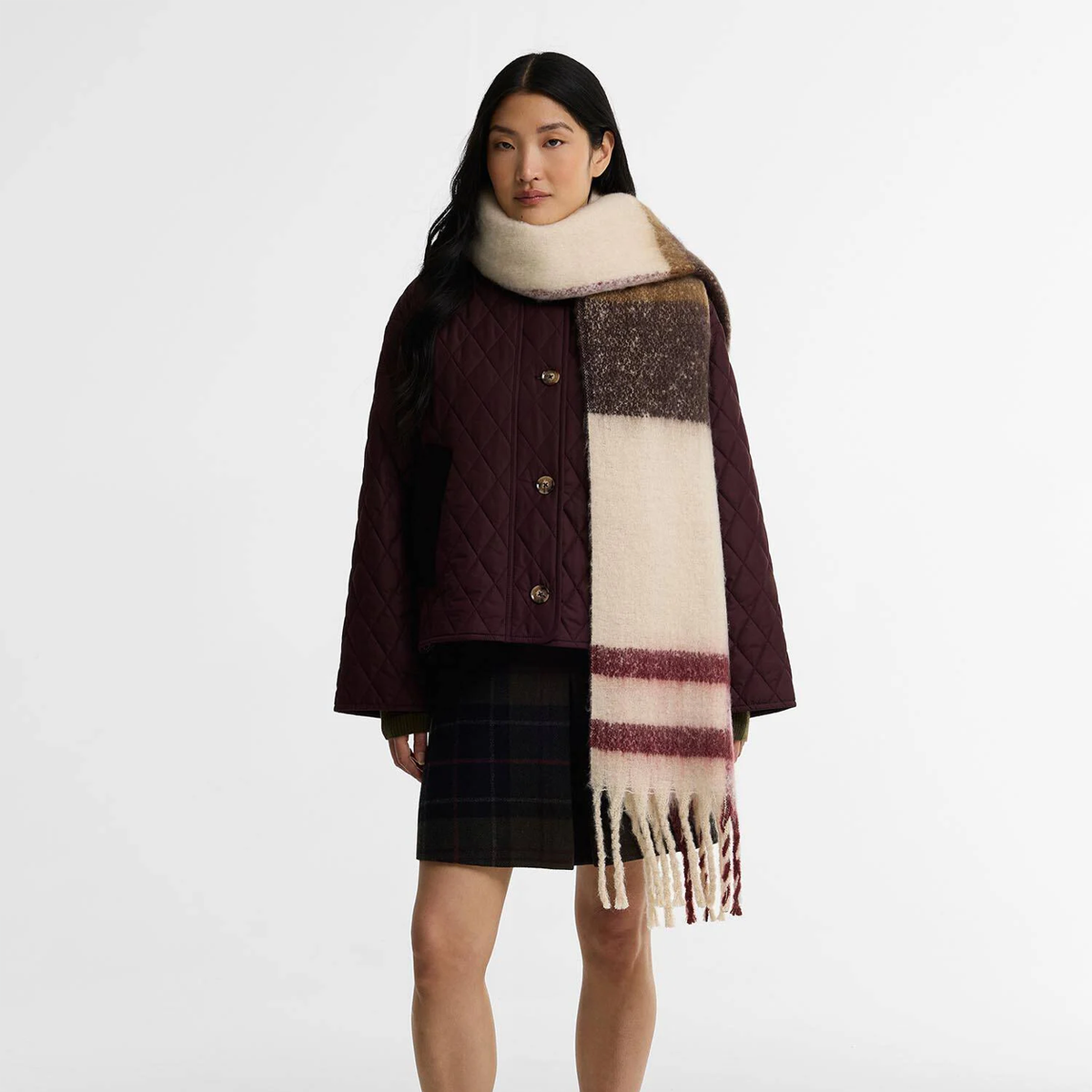 Barbour ISLA TARTAN BOUCLE Womens Regular Ecru Muted Tartan