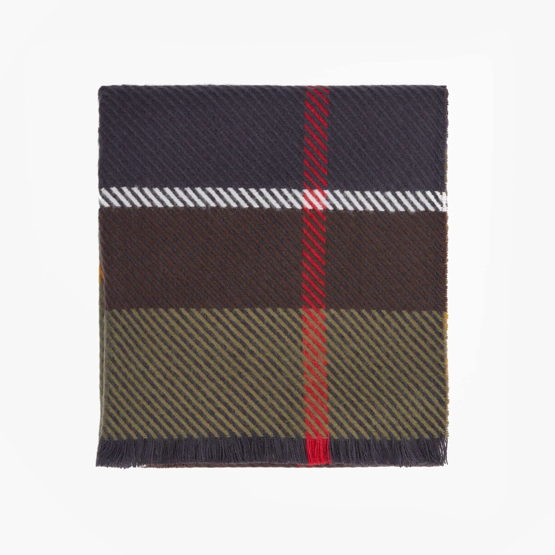 Barbour BLAIR TARTAN Womens Winter Classic Tartan square view of tartan scarf with plaid pattern.