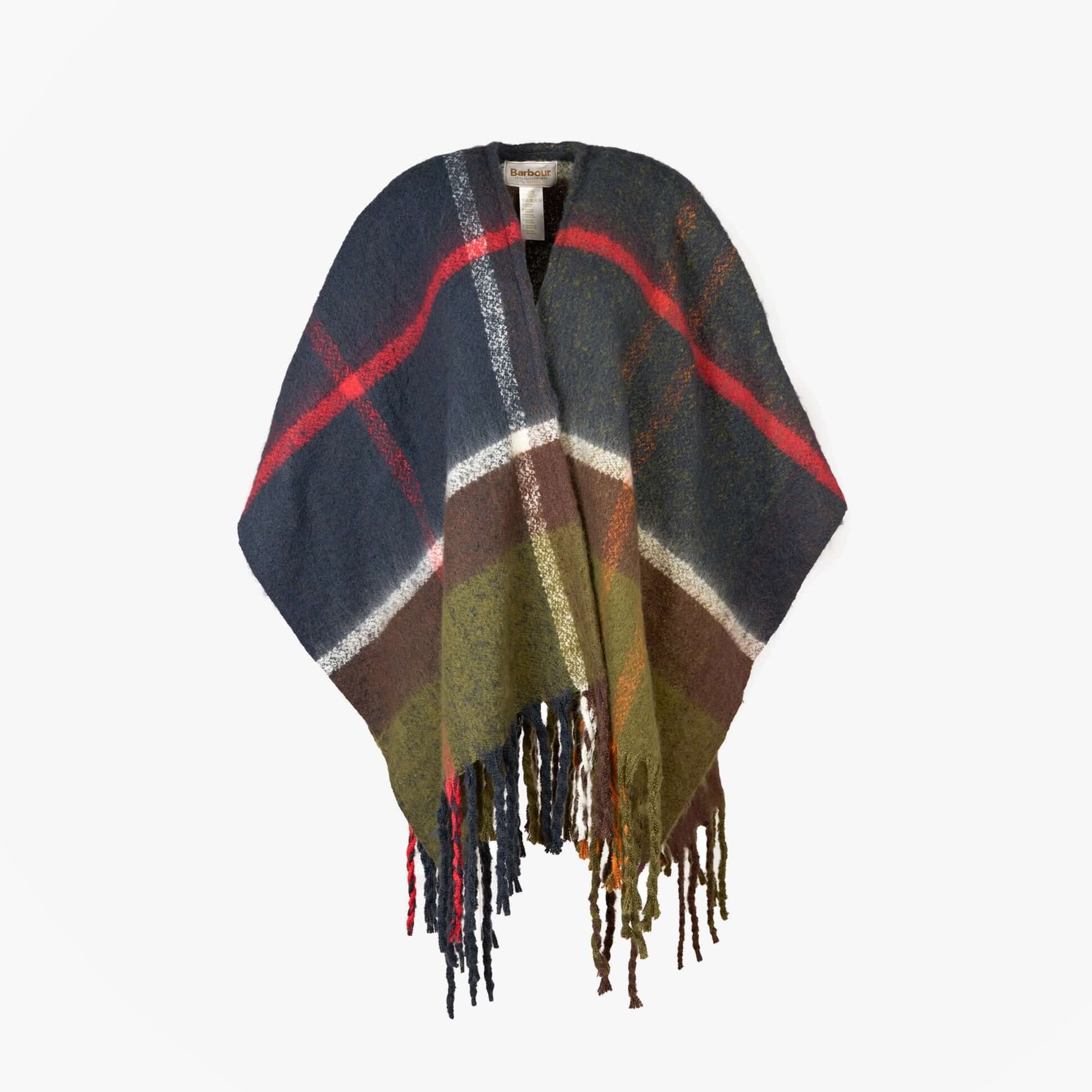 Barbour ISLA BOUCLE SERAPE Womens Wrap Classic front view showcasing stunning multicolor plaid design.