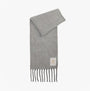 Barbour ELLISON Womens Winter Light Grey scarf, front view, soft polyester material with fringed edges.