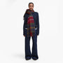 Barbour DEANNA TARTAN Womens Winter Winterberry Tartan, front view, woman wearing scarf with tartan design in winter colors.