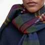 Barbour DEANNA TARTAN Womens Winter Winterberry Tartan front view, close-up of scarf pattern draped around neck.