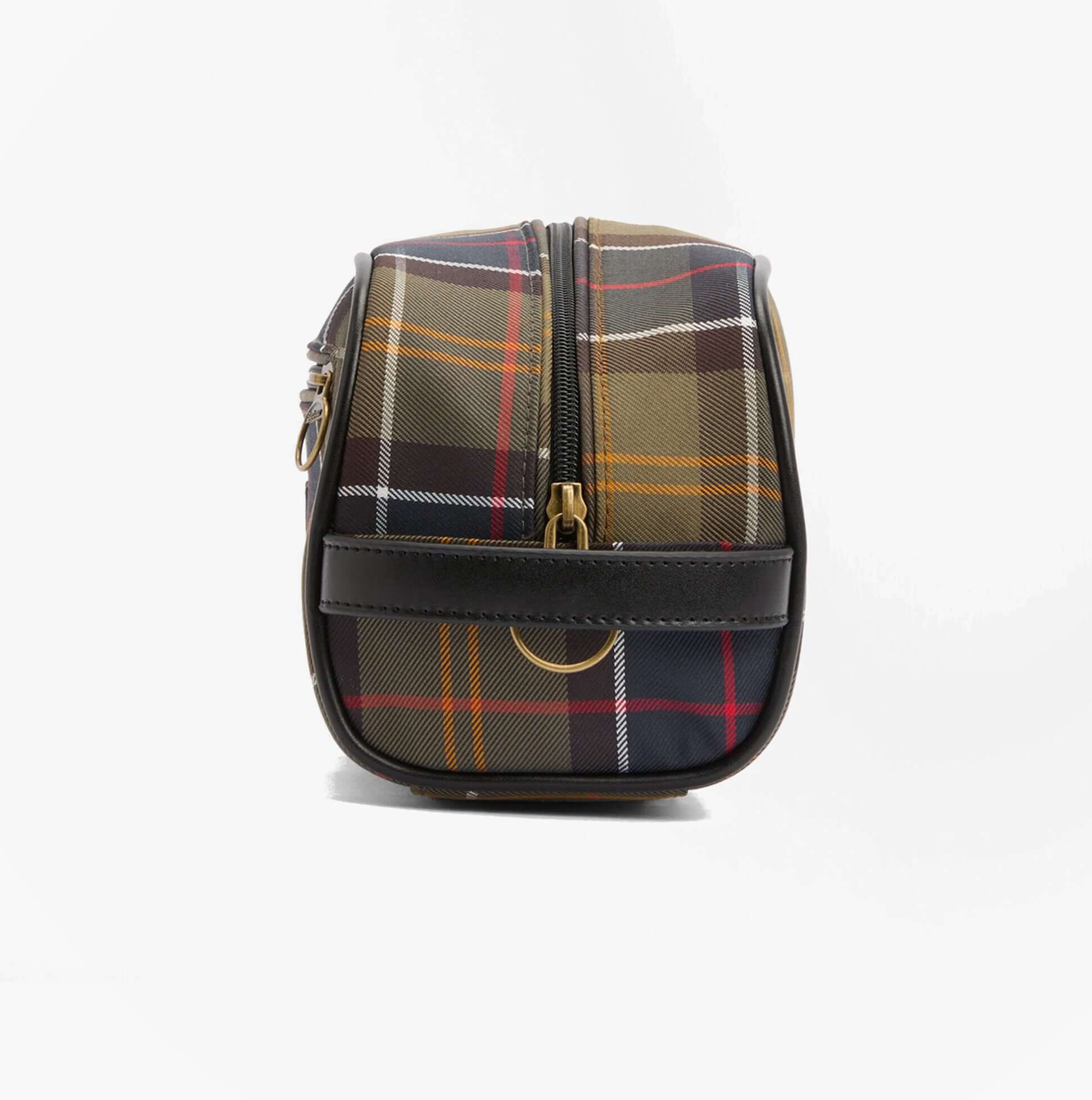 Barbour TARTAN Mens Washbag Classic/Beacon front view featuring a stylish tartan design.