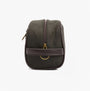 Barbour WAXED Mens Washbag Olive/Beacon side view showing zip closure and strap detail