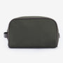 Barbour WAX Mens Wash Bag Olive/Brown front view with zip closure and faux leather trim