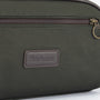Barbour WAX Mens Wash Bag Olive/Brown detail view of zip and logo