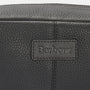 Barbour HIGHGATE LEATHER Mens Wash Bag Black detail view of leather texture and logo