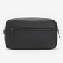 Barbour HIGHGATE LEATHER Mens Wash Bag Black front view showcasing the zip-fastened pocket and lightweight leather design.