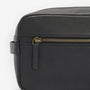Barbour HIGHGATE LEATHER Mens Wash Bag Black side view showing zipper detail and leather texture.