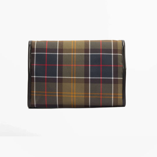 Barbour TARTAN HANGING Mens Washbag Classic/Beacon front view featuring classic tartan pattern.
