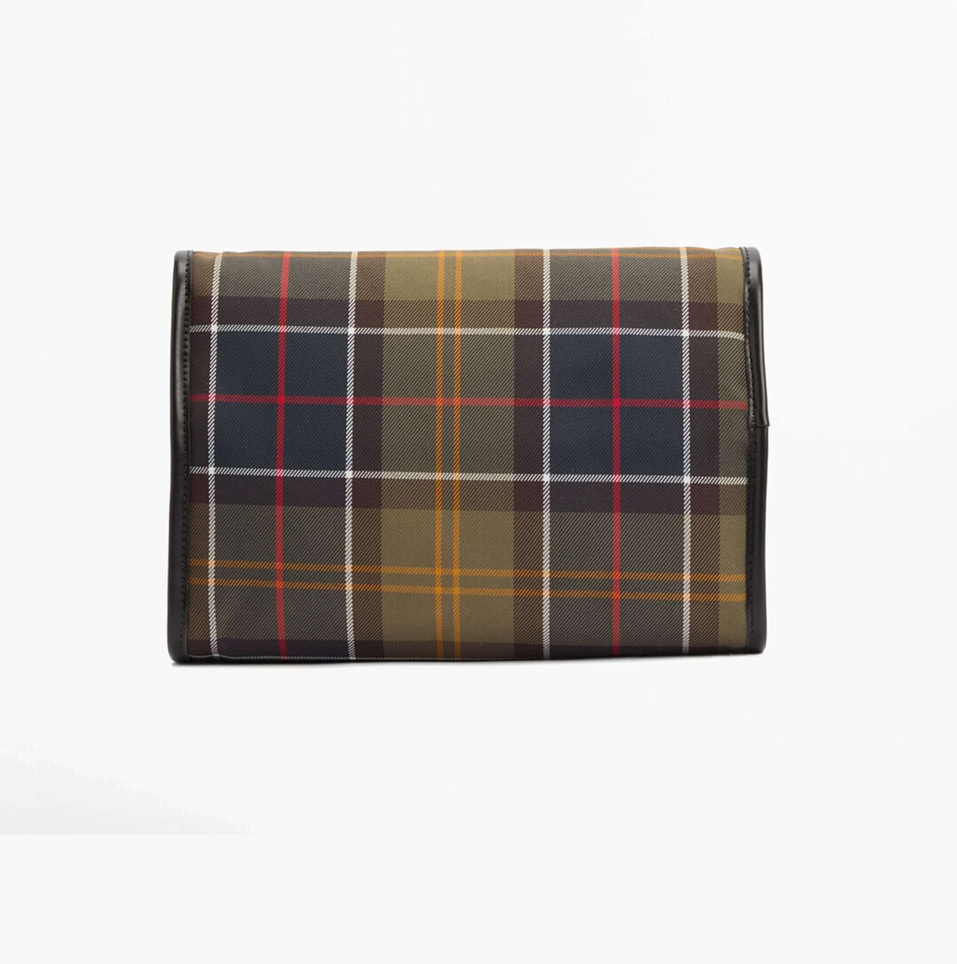 Barbour TARTAN HANGING Mens Washbag Classic/Beacon front view featuring classic tartan pattern.