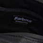 Barbour BLACKWALL Mens Wash Bag Black interior view showing the Barbour logo tag and lining detail.