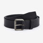 Barbour GLEN Mens Leather Belt Black side view with a silver metal buckle and embossed logo, smooth waxed-look finish.