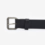 Barbour GLEN Mens Leather Belt Black side view showing metal buckle and smooth leather finish