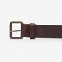 Barbour GLEN Mens Leather Belt Brown side view showing metal buckle and smooth waxed-look finish.