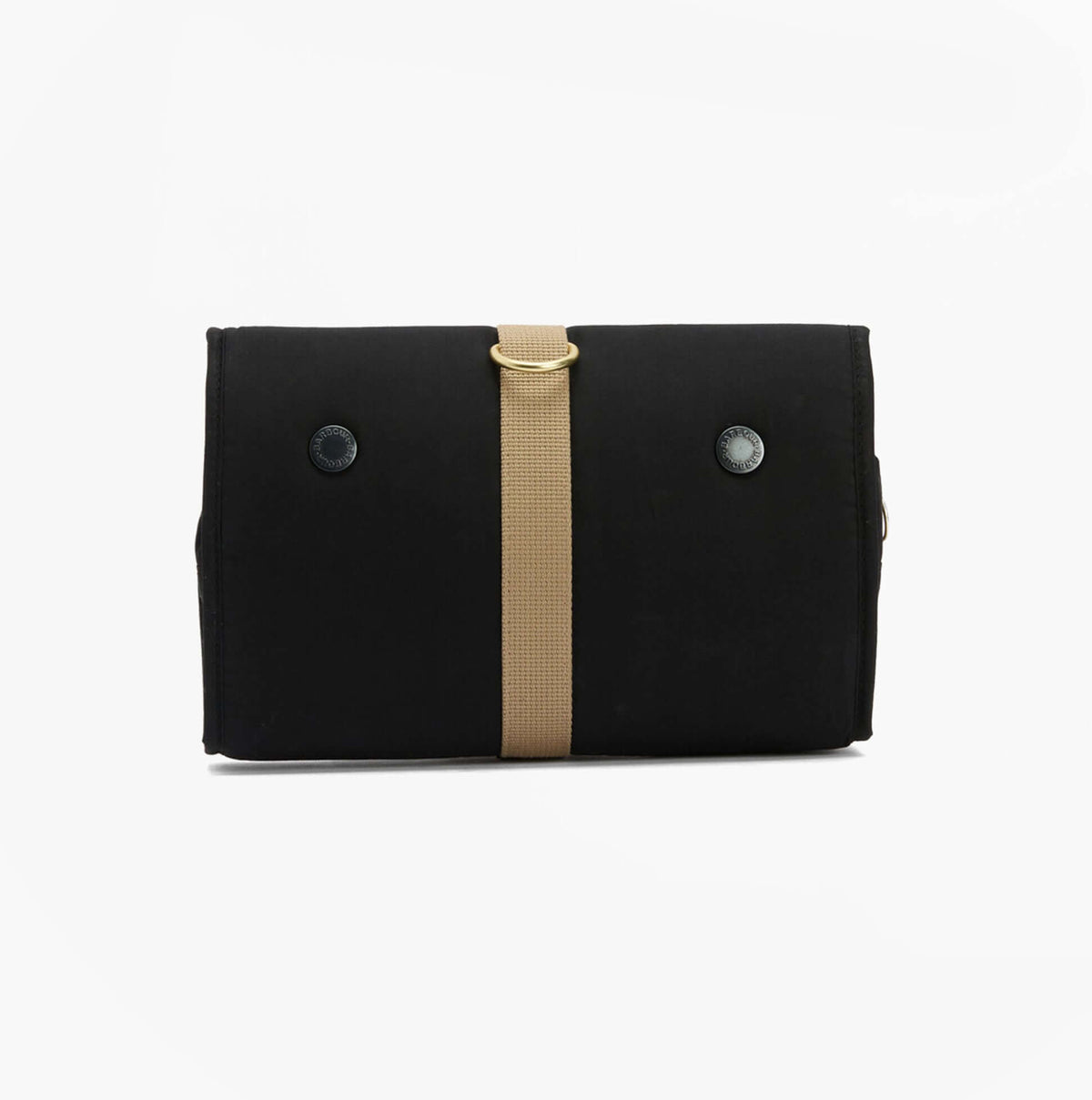 Barbour TRANSPORT HANGING Mens Washbag Black front view with buckle closure and strap detail.