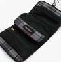 Barbour TRANSPORT HANGING Mens Washbag Black detail view with zipped compartments and plaid pattern.