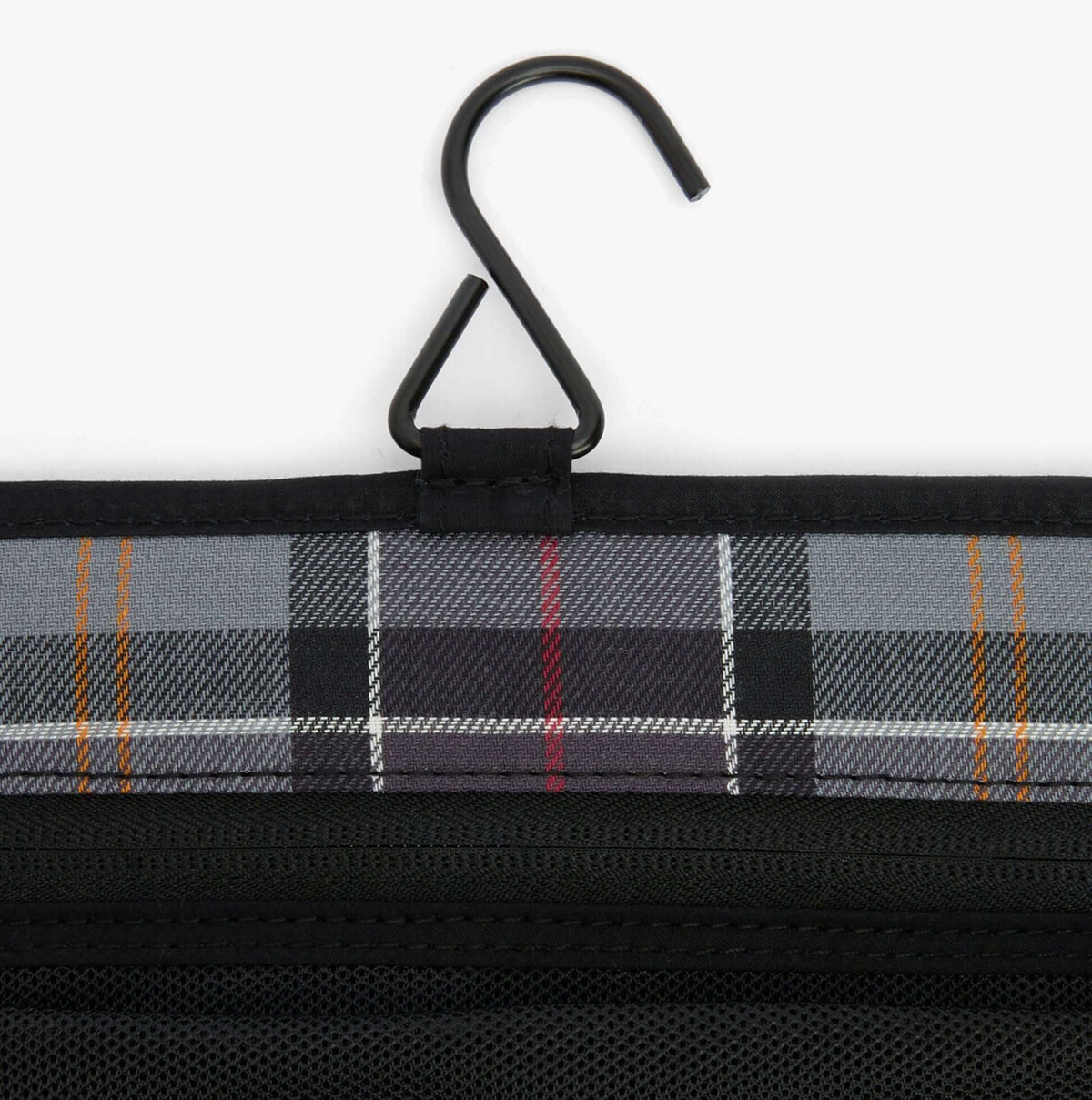 Barbour TRANSPORT HANGING Mens Washbag Black detail view of hook and fabric pattern