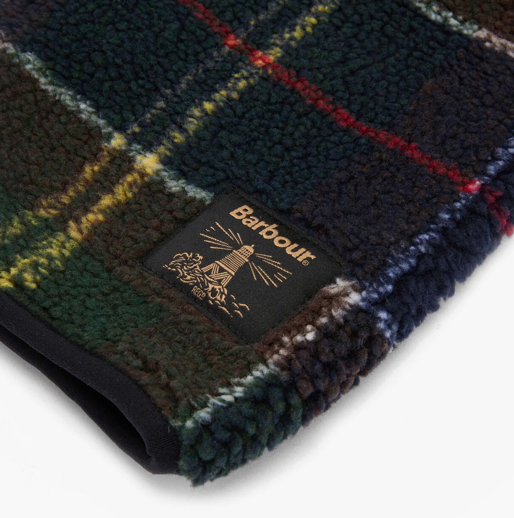 Barbour FIELD FLEECE TARTAN SNOOD Mens Classic Tartan detail view featuring classic tartan design and logo.