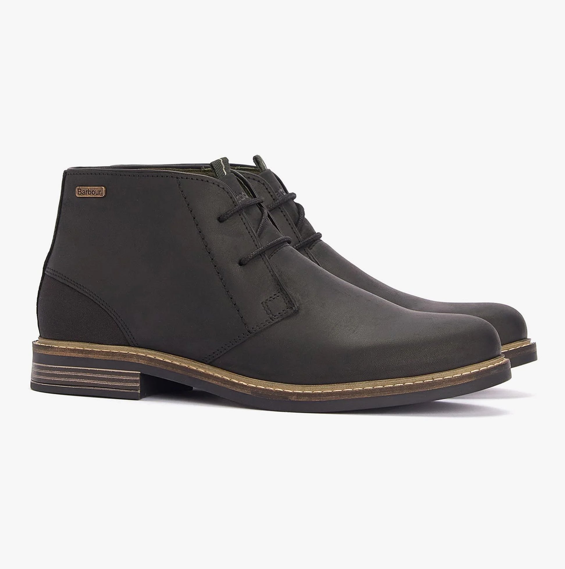 Barbour READHEAD Mens Boots Black side view showcasing leather upper and round toe design.