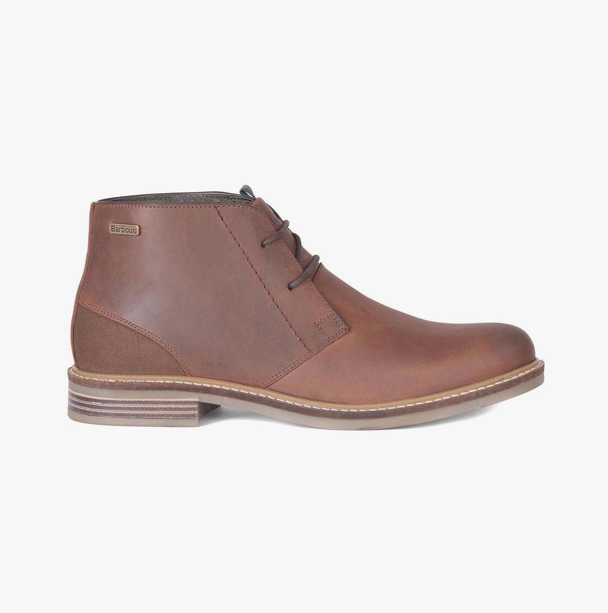 Barbour READHEAD Mens Chukka Boots Tan side view, leather upper, lace-up closure, low heel.