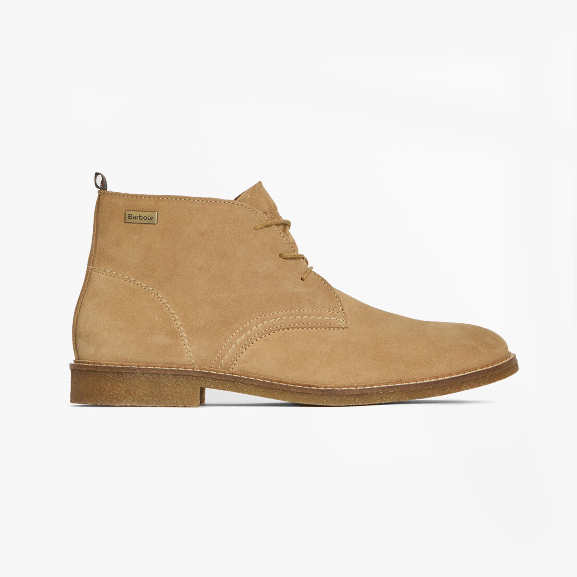 Barbour SONORAN Mens Desert Boots Taupe Suede side view showcasing suede upper and lace-up closure.