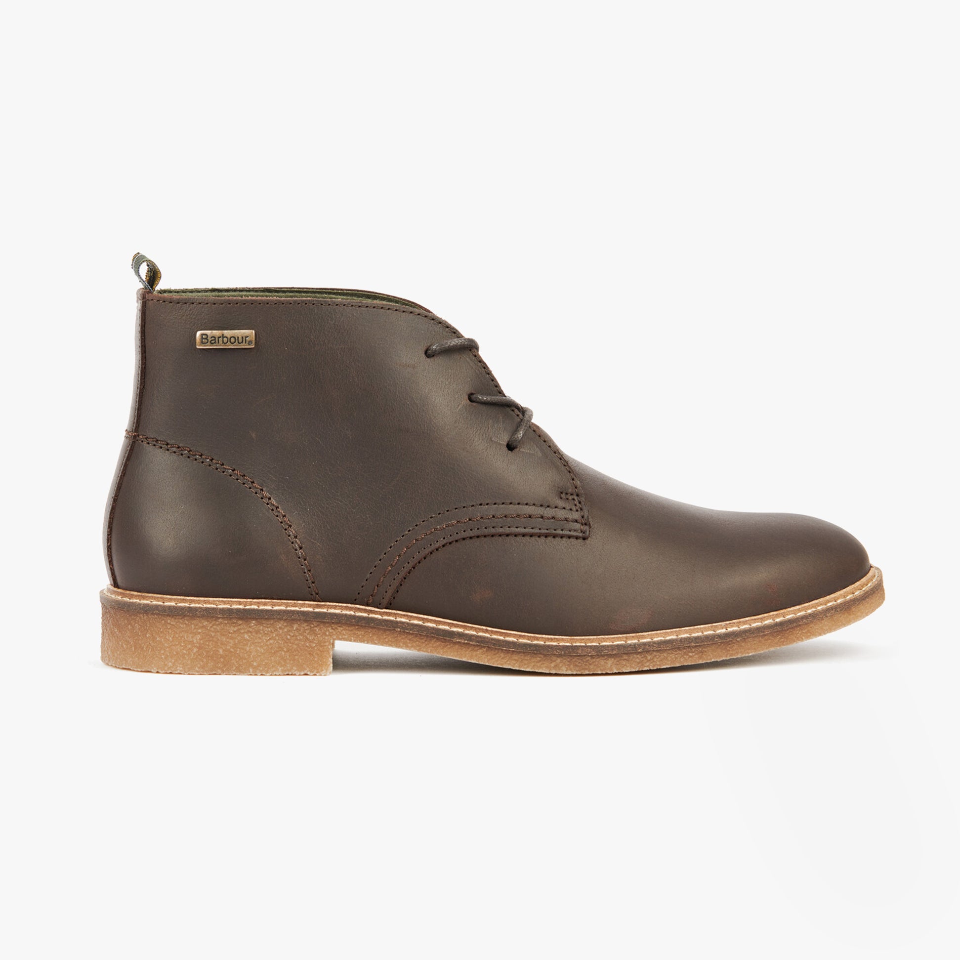 Barbour SONORAN Mens Desert Boots Brown side view showcasing suede upper, lace-up design, and block heel.