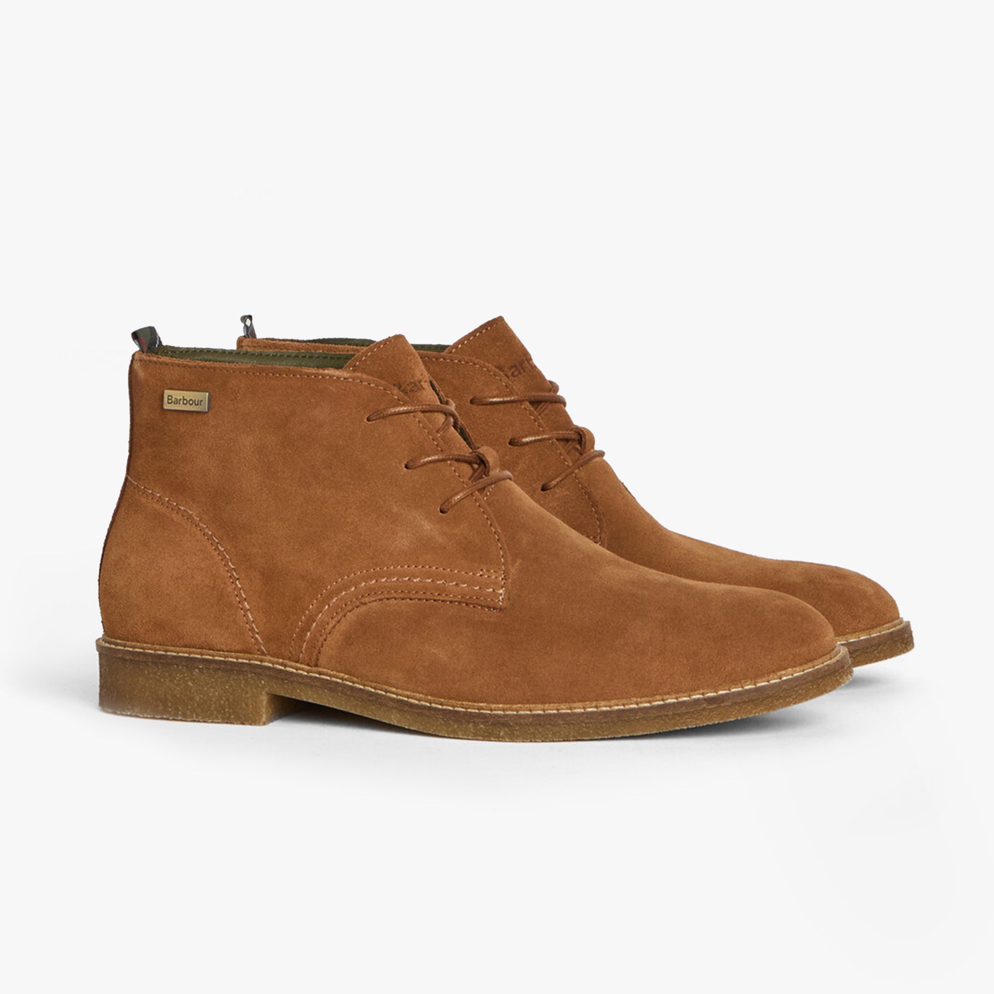 Barbour SONORAN Mens Desert Boots Fox Suede side view, showcasing brown suede upper and lace-up design.