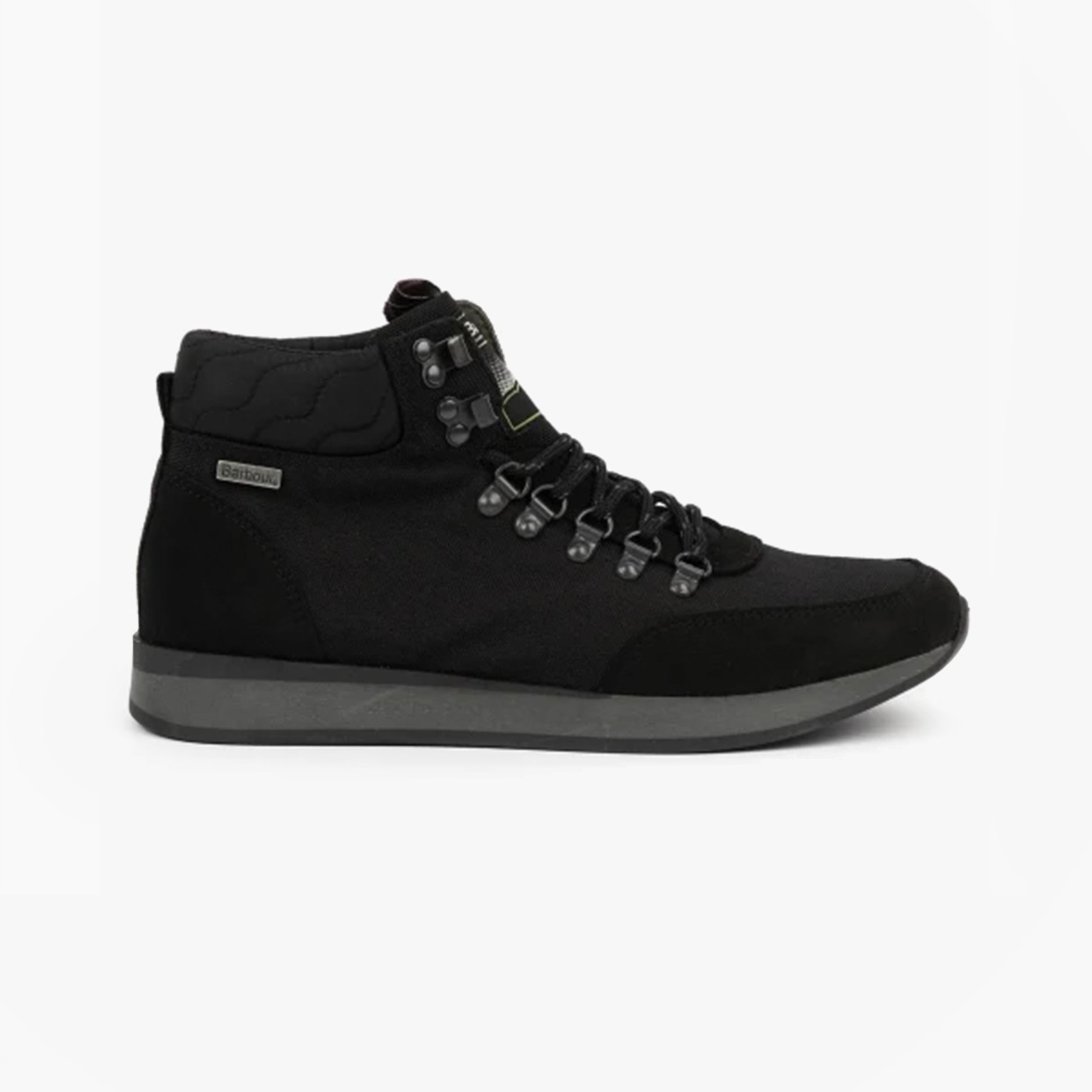 Barbour RALPH Mens Boots Black side view showing chukka style with nylon upper and rubber sole.