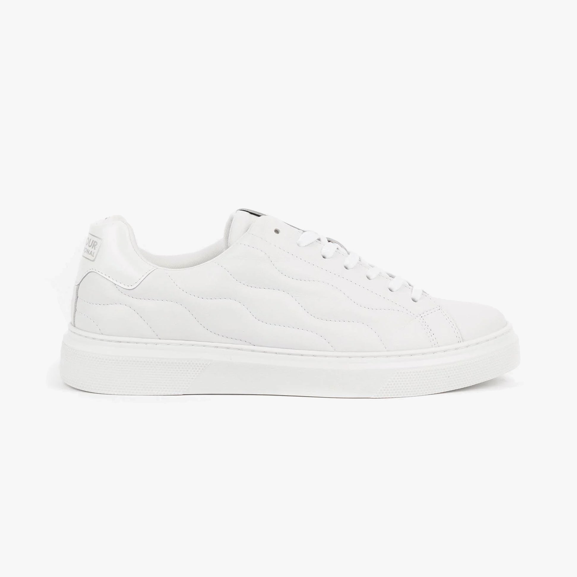 Barbour GLENDALE Mens Trainers White side view, casual leather upper, lace-up closure, rubber sole.
