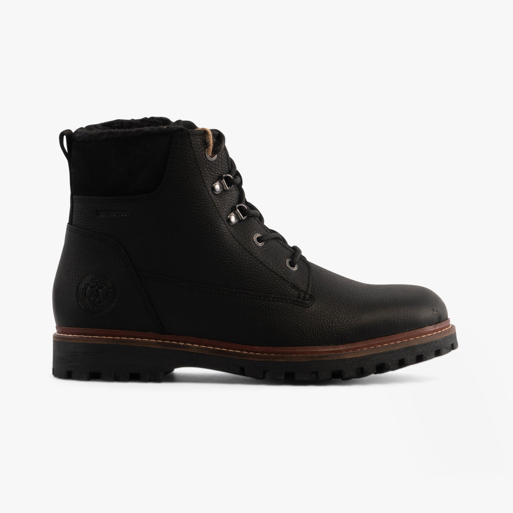 Barbour STORR Mens Derby Boots Black side view showcasing leather upper and lace-up design