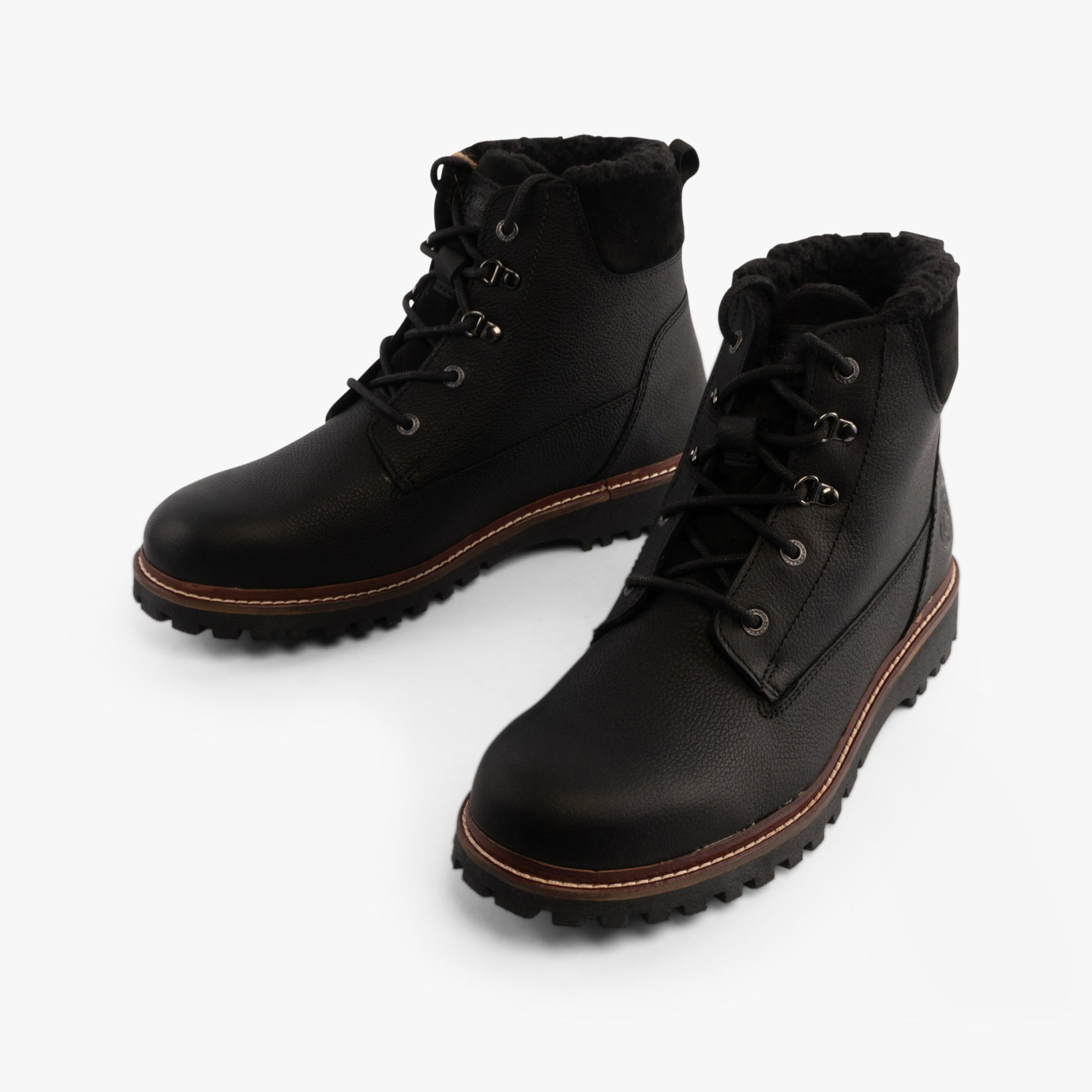 Barbour STORR Mens Derby Boots Black side view showing lace-up design and warm lining detail.