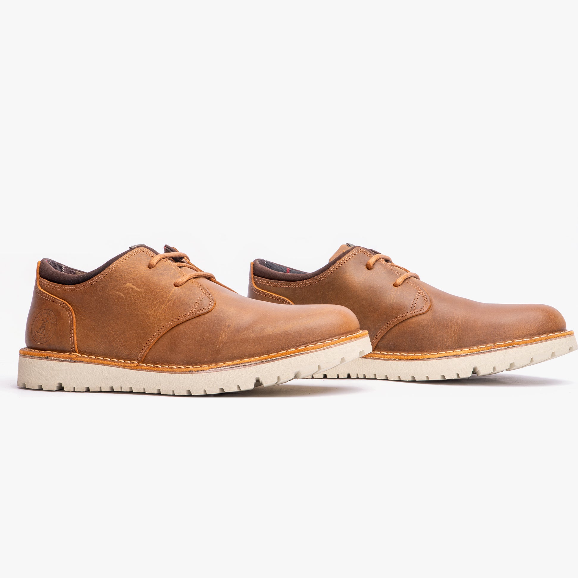 Barbour ACER Mens Derby Shoes Cognac side view, showcasing leather upper and lace-up design, perfect for comfortable wear.