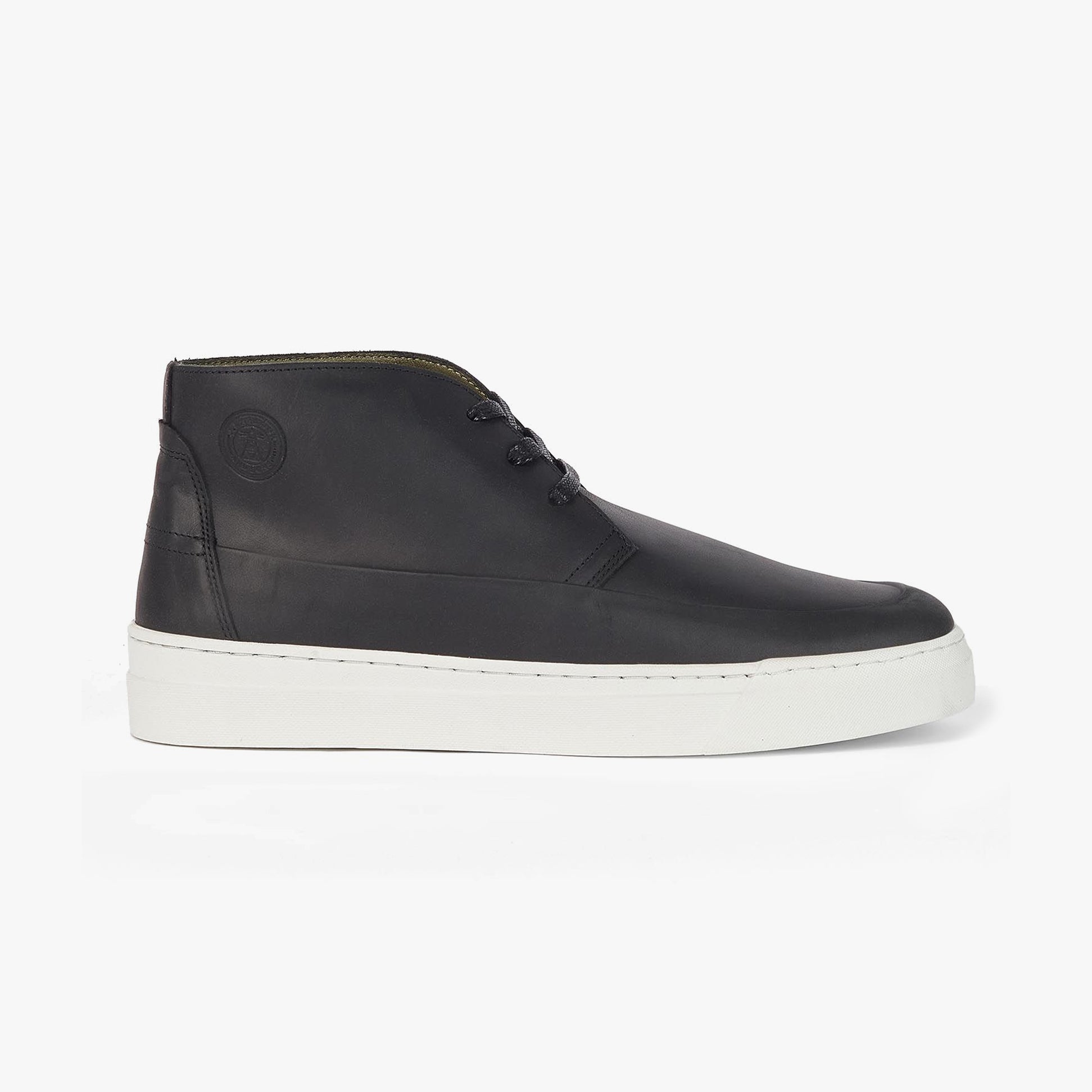 Barbour MASON Mens Chukka Boots Black side view featuring lace-up closure and flat heel.