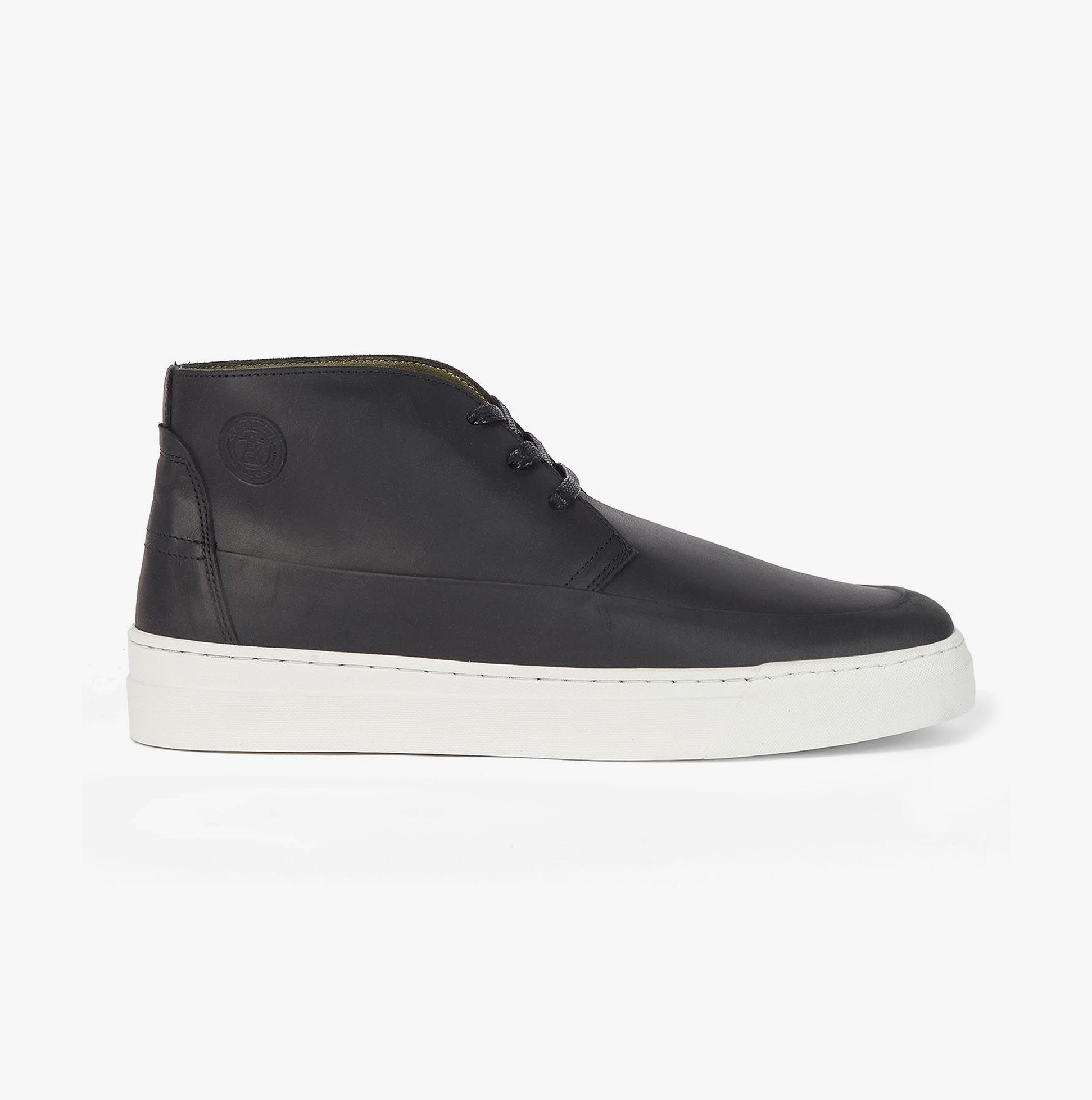 Barbour MASON Mens Chukka Boots Black side view featuring lace-up closure and flat heel.