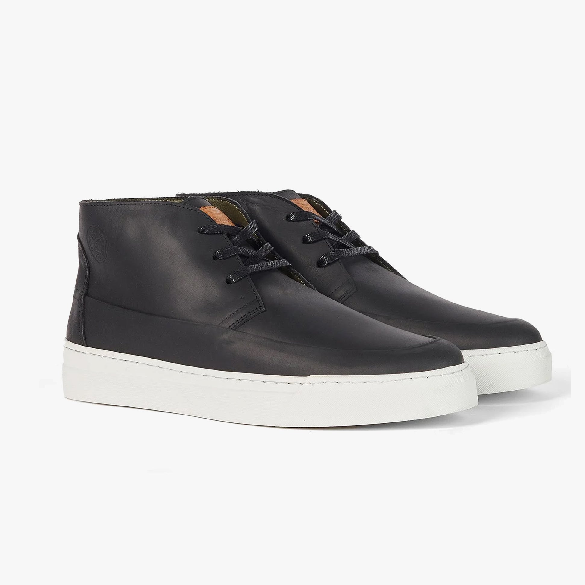 Barbour MASON Mens Chukka Boots Black side view showing lace-up design and flat heel.